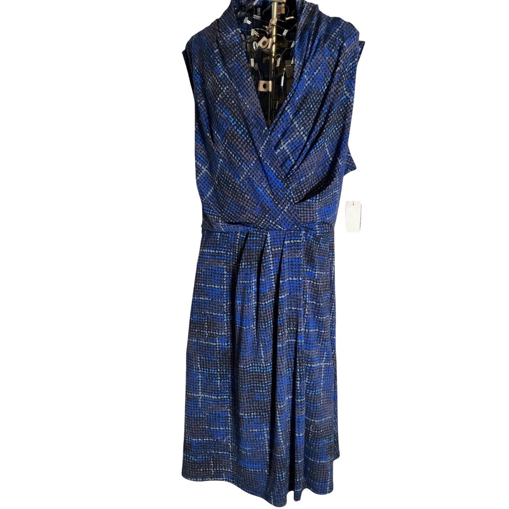 Lane Bryant Blue Plaid Faux Wrap Knit Dress Women Size 18/20 Sleeveless V-Neck